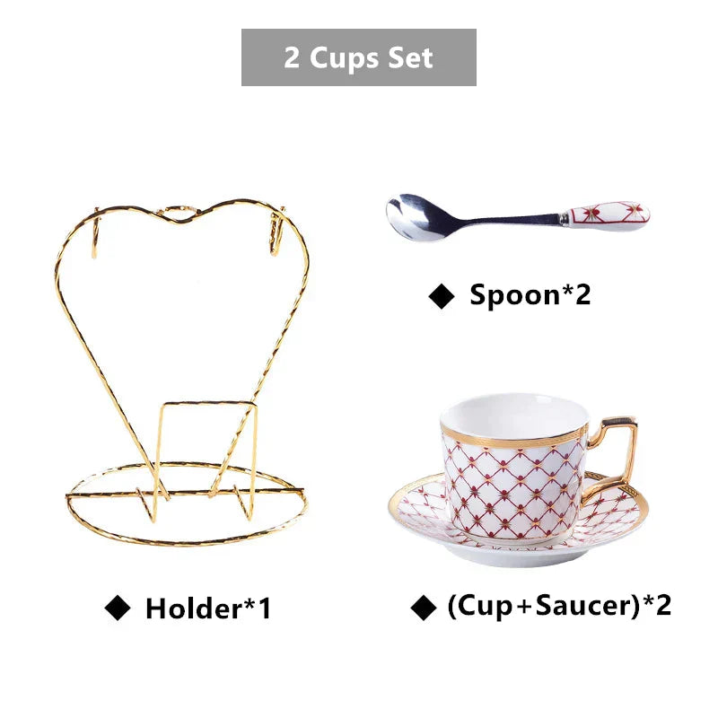 DecorBites™ 3-Piece Bone China Coffee Set 200ml Nordic Gold Porcelain Tea Cup