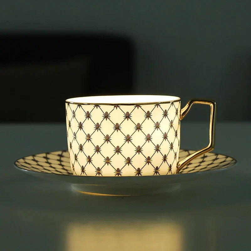 DecorBites™ 3-Piece Bone China Coffee Set 200ml Nordic Gold Porcelain Tea Cup