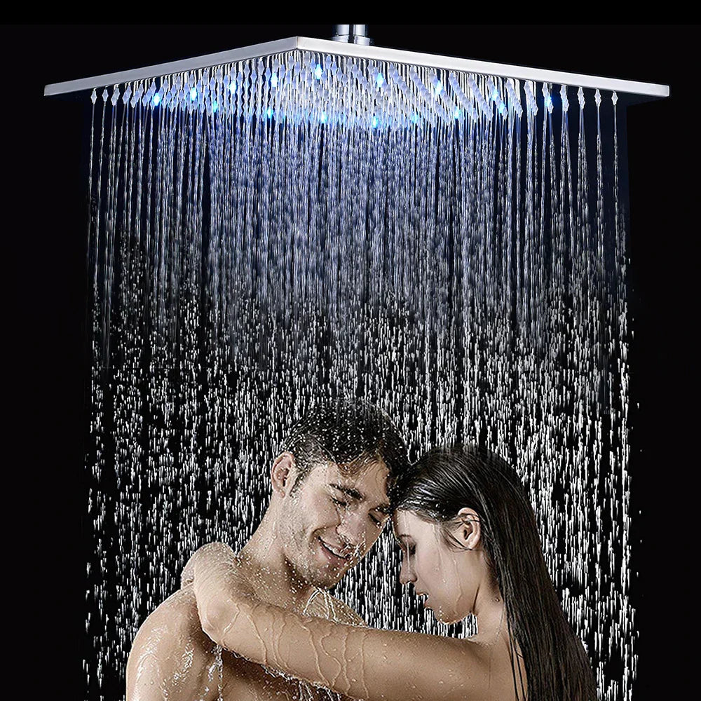 DecorBites™ 16" LED Rainfall Shower Head with Color Changing Lights.