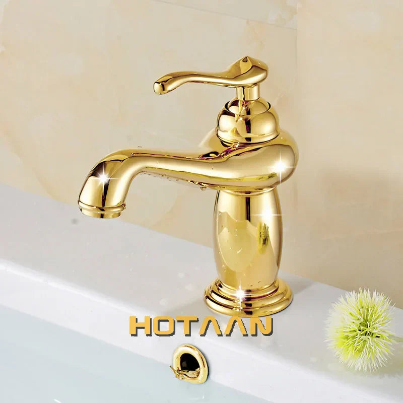DecorBites™ خلاط حوض حمام نحاسي ذهبي مع صنبور سيراميك