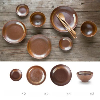 طقم عشاء سيراميك من DecorBites™ على الطراز الياباني - طقم أطباق باللون الأزرق مع وعاء وطبق