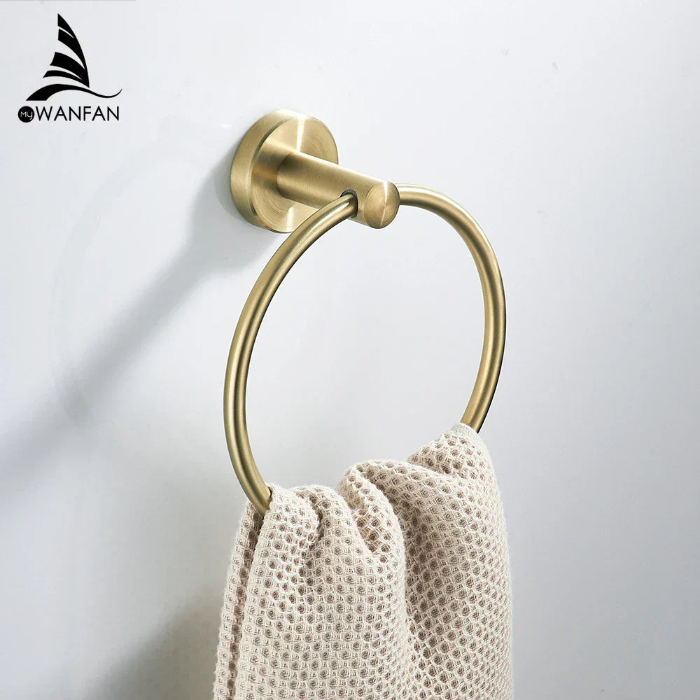 DecorBites™ طقم إكسسوارات حمام البجعة الذهبية: رف مناشف، حامل ورق تواليت، حامل مناديل رول