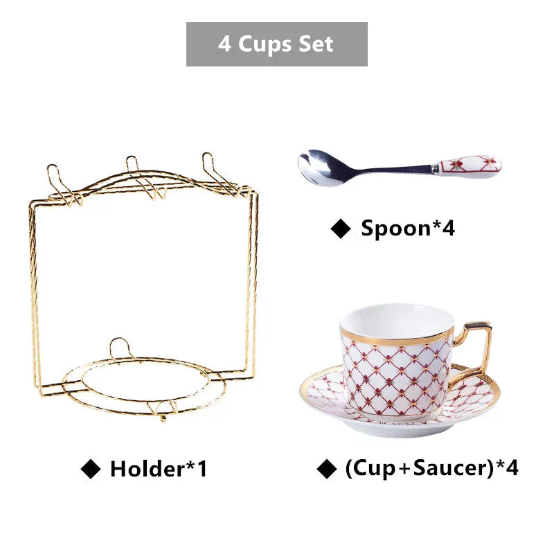 DecorBites™ 3-Piece Bone China Coffee Set 200ml Nordic Gold Porcelain Tea Cup