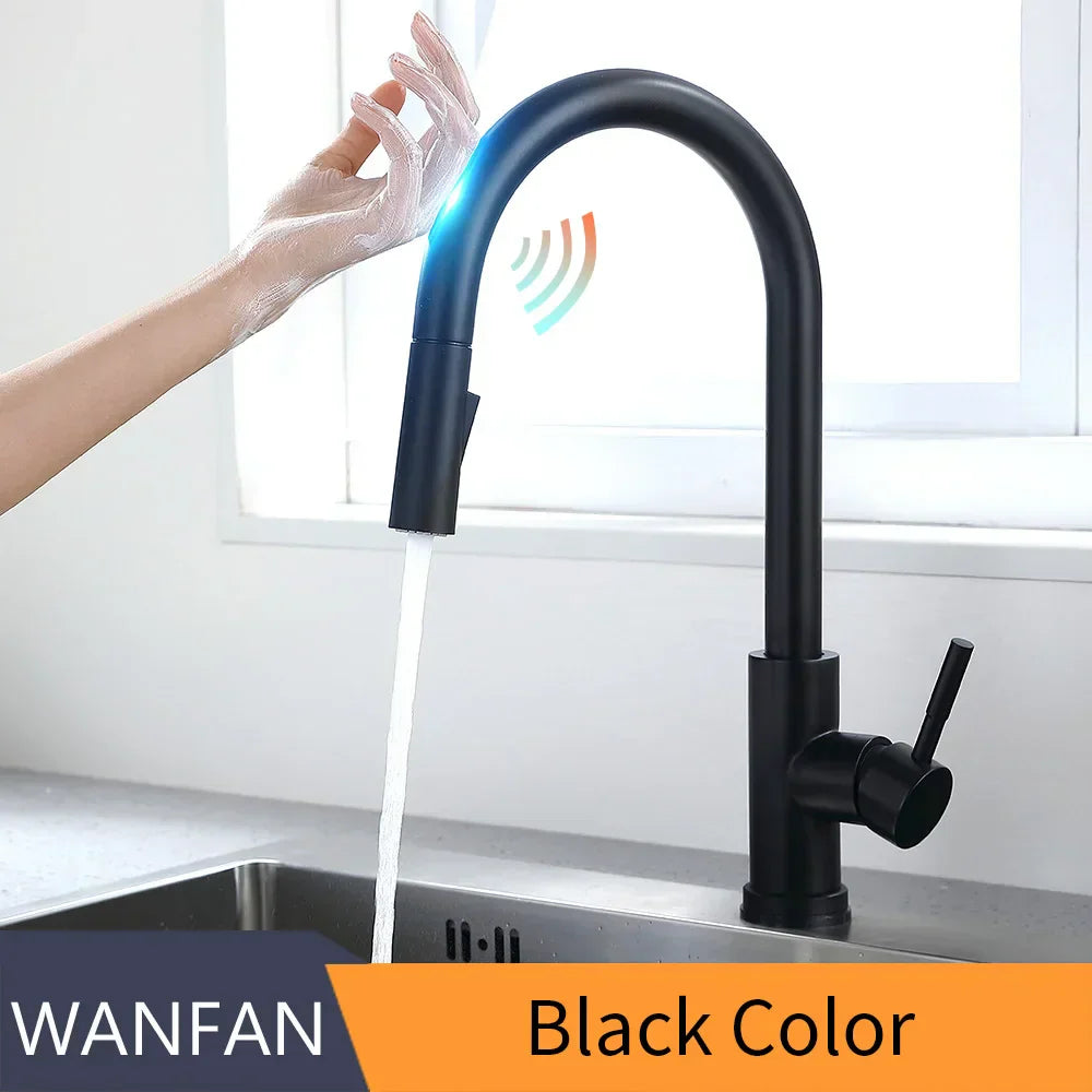 DecorBites™ Brush Nickel Sensor Kitchen Faucet | Stainless Steel Smart Induction Tap with Touch Control