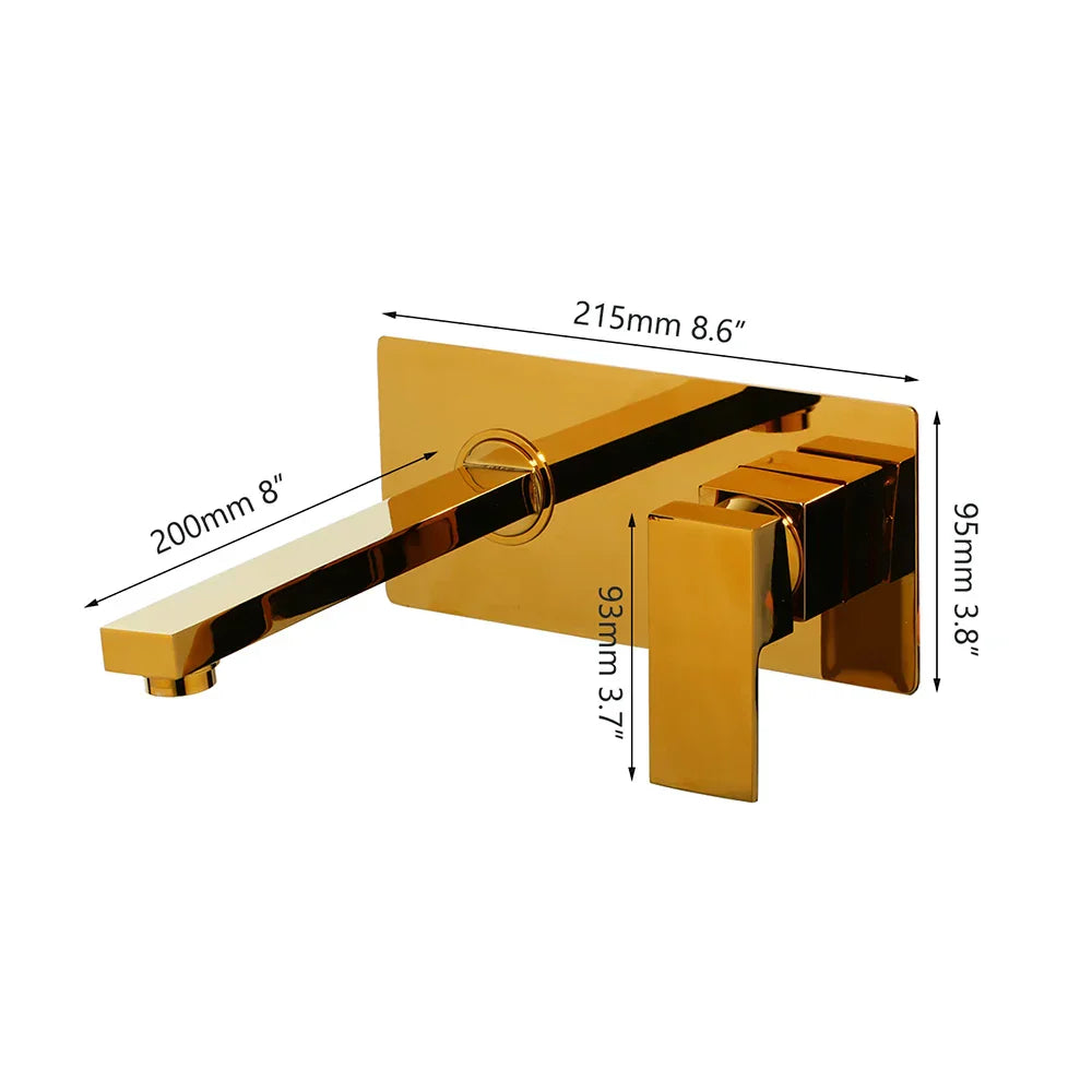 DecorBites™ Golden Polished Wall Mount Bathroom Basin Sink Faucet with Hot & Cold Mixer
