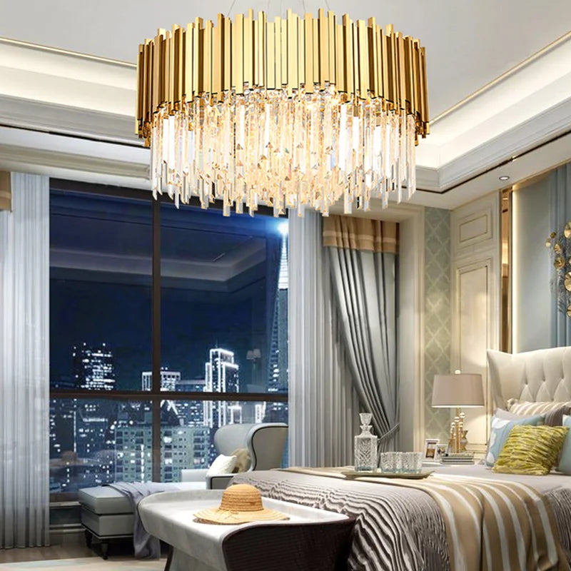 DecorBites™ ثريا سقف كريستالية ذهبية LED لديكور منزلي أنيق