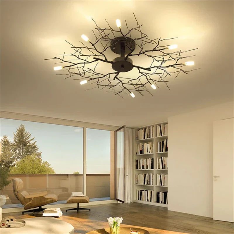 مصباح سقف من الحديد LED بتصميم أغصان DecorBites™ لديكور غرفة النوم والمعيشة