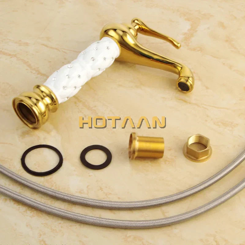 DecorBites™ Basin Faucet White Brass Bathroom Sink Tap Mixer Single Handle