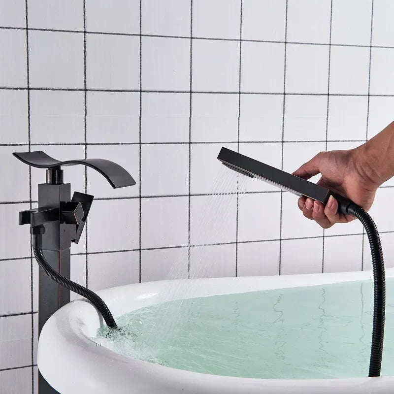 DecorBites™ Black Bronze Bathtub Mixer Faucet | Single Handle Waterfall Tub Fixture