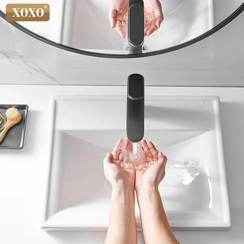 DecorBites™ Black Finish Brass Basin Faucet Hot Cold Water Mixer Tap Single Handle