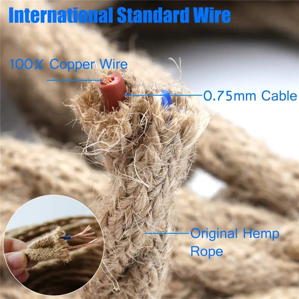 DecorBites™ 2Core Copper Hemp Rope Woven Textile Wire Cable - Vintage Industrial Pendant Light Cord