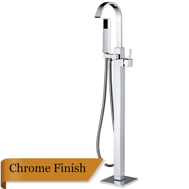 DecorBites™ Freestanding Tub Faucet with Handshower: Brushed Nickel Floor Mounted Mixer Tap