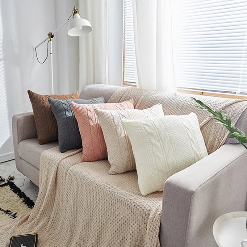 DecorBites™ Double Cable Knit Cushion Cover in 5 Soft Colors, 45cm x 45cm