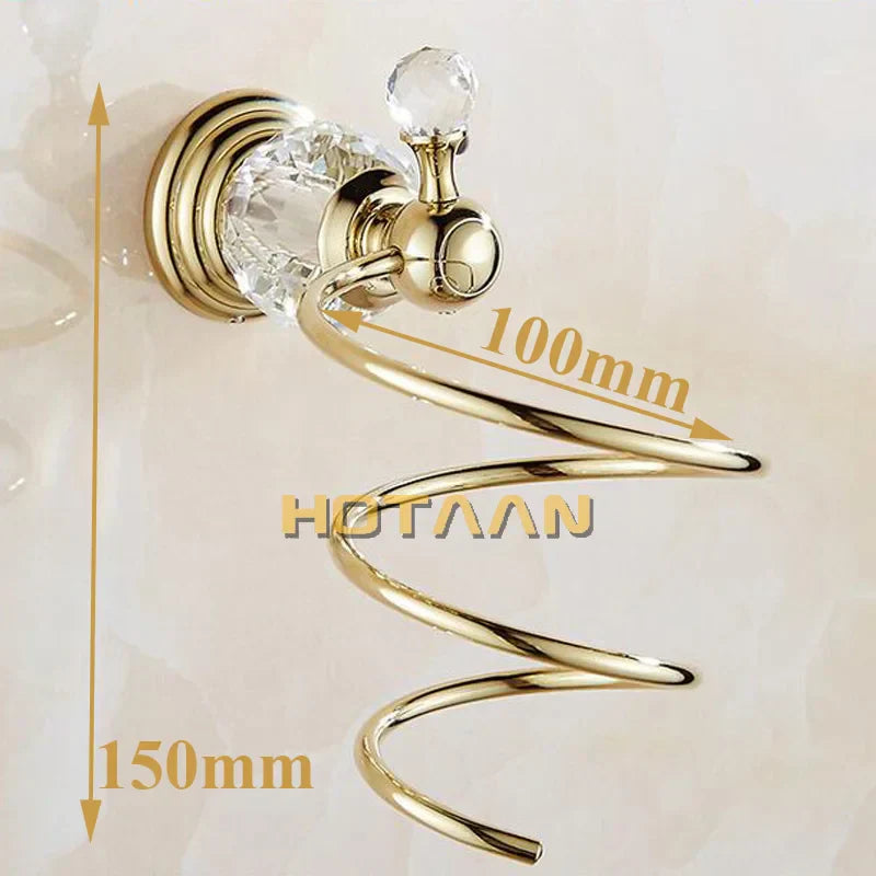 DecorBites™ Crystal Bathroom Wall Shelf Hair Dryer Rack Storage Holder Spiral Stand