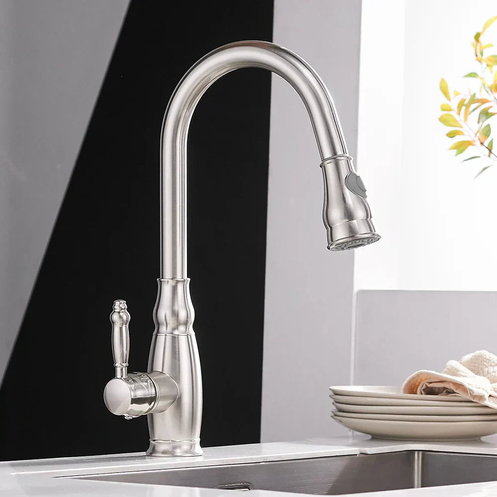 خلاط حوض المطبخ الذهبي DecorBites™ مع رشاش سحب دوار - WF-4118