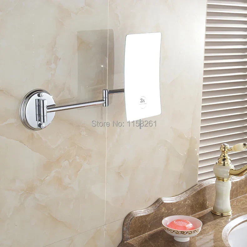 مرآة مكياج للحمام تُثبَّت على الحائط من DecorBites™ بتكبير 3x وذراع قابلة للطي - ليدي سكوير