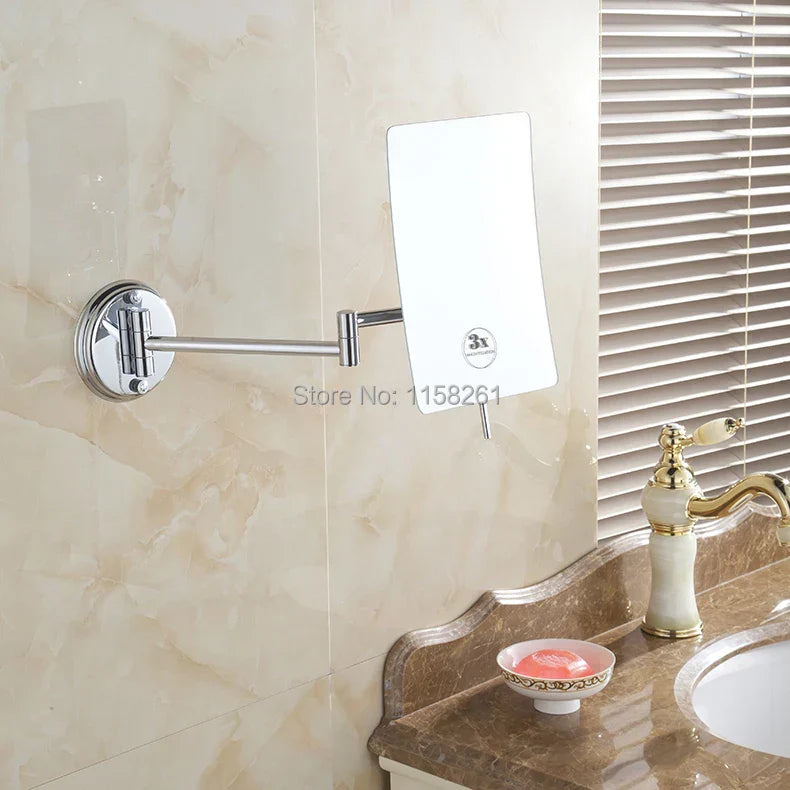 مرآة مكياج للحمام تُثبَّت على الحائط من DecorBites™ بتكبير 3x وذراع قابلة للطي - ليدي سكوير