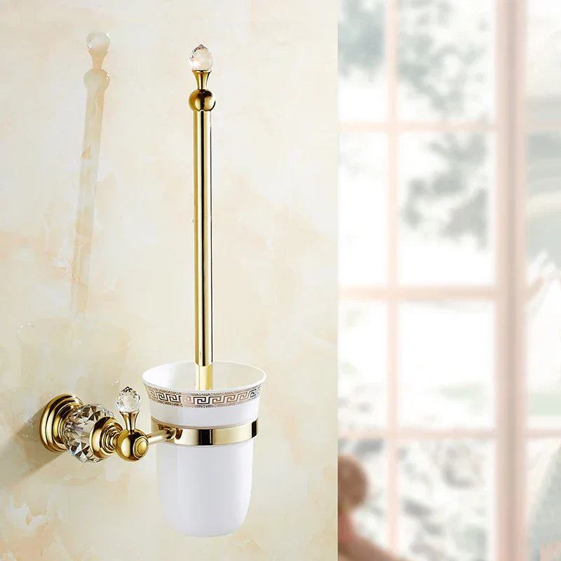 DecorBites™ Crystal Brass Gold Bathroom Accessories Set