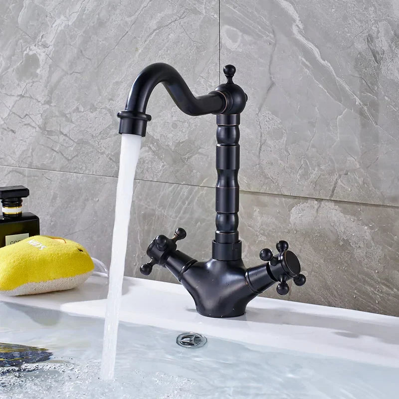 DecorBites™ Dual Handle Swivel Sink Faucet Antique Brass Mixer Tap for Bathroom Kitchen