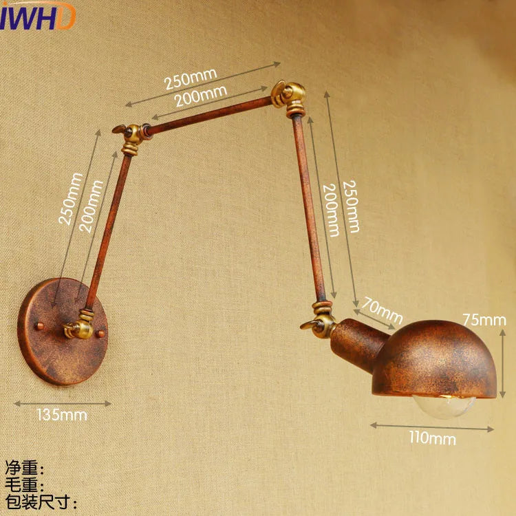 DecorBites™ Gold Swing Arm LED Wall Lamp Retro Loft Industrial Sconce