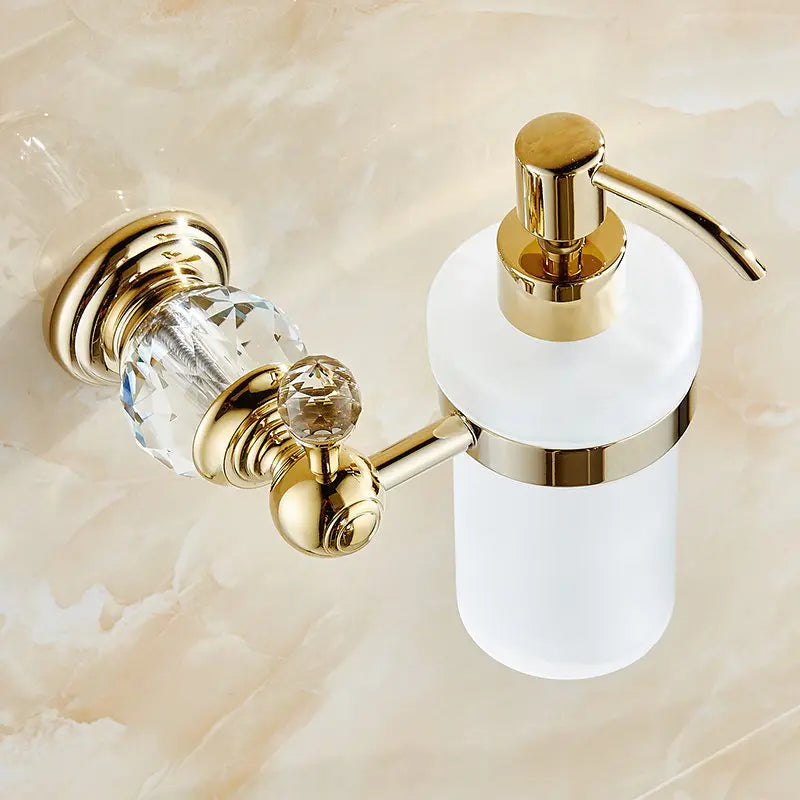 DecorBites™ Crystal Brass Gold Bathroom Accessories Set
