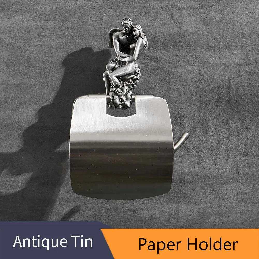 DecorBites™ Bathroom Hardware Set: Toilet Paper Holder, Towel Bar, Brush Holder - Mountable Romantic Design