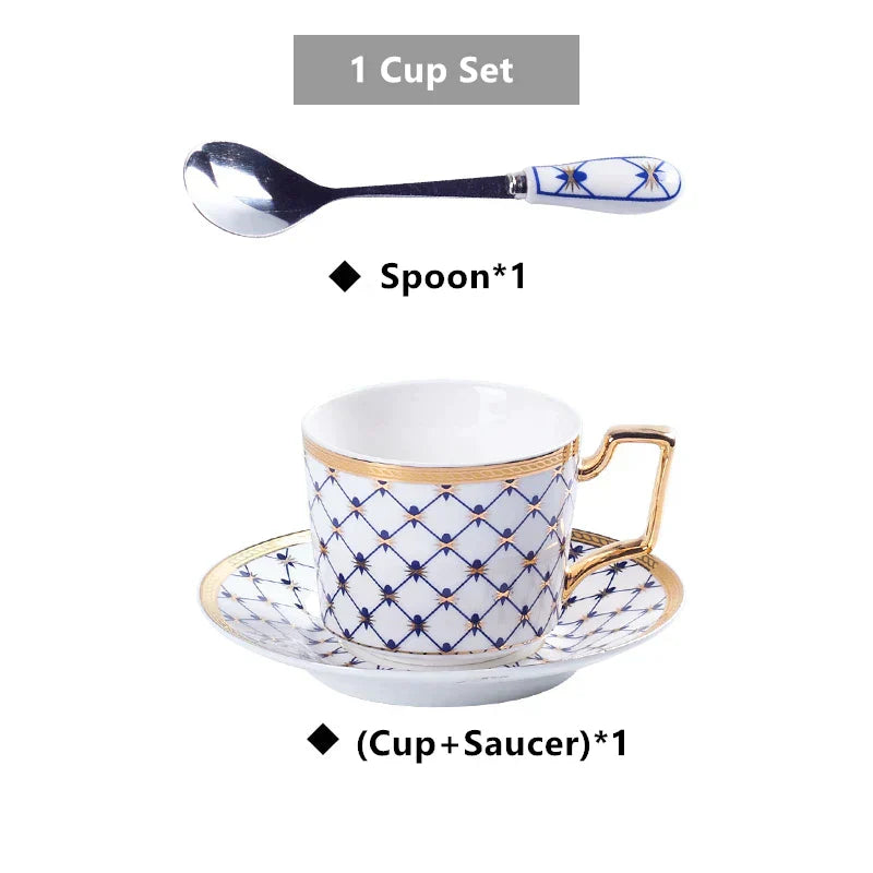 DecorBites™ 3-Piece Bone China Coffee Set 200ml Nordic Gold Porcelain Tea Cup