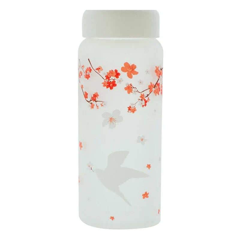 DecorBites™ 430ml Swallow Frost Glass Water Bottle with Sleeve, Elk Design