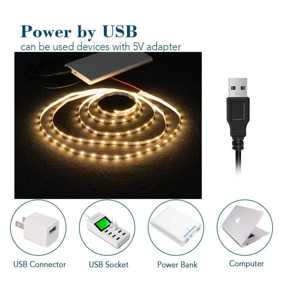DecorBites™ 2835 DC LED Light Strip USB 5V Flexible 50CM - 5M White/Warm TV Background Night Light