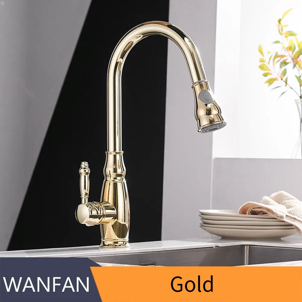 خلاط حوض المطبخ الذهبي DecorBites™ مع رشاش سحب دوار - WF-4118