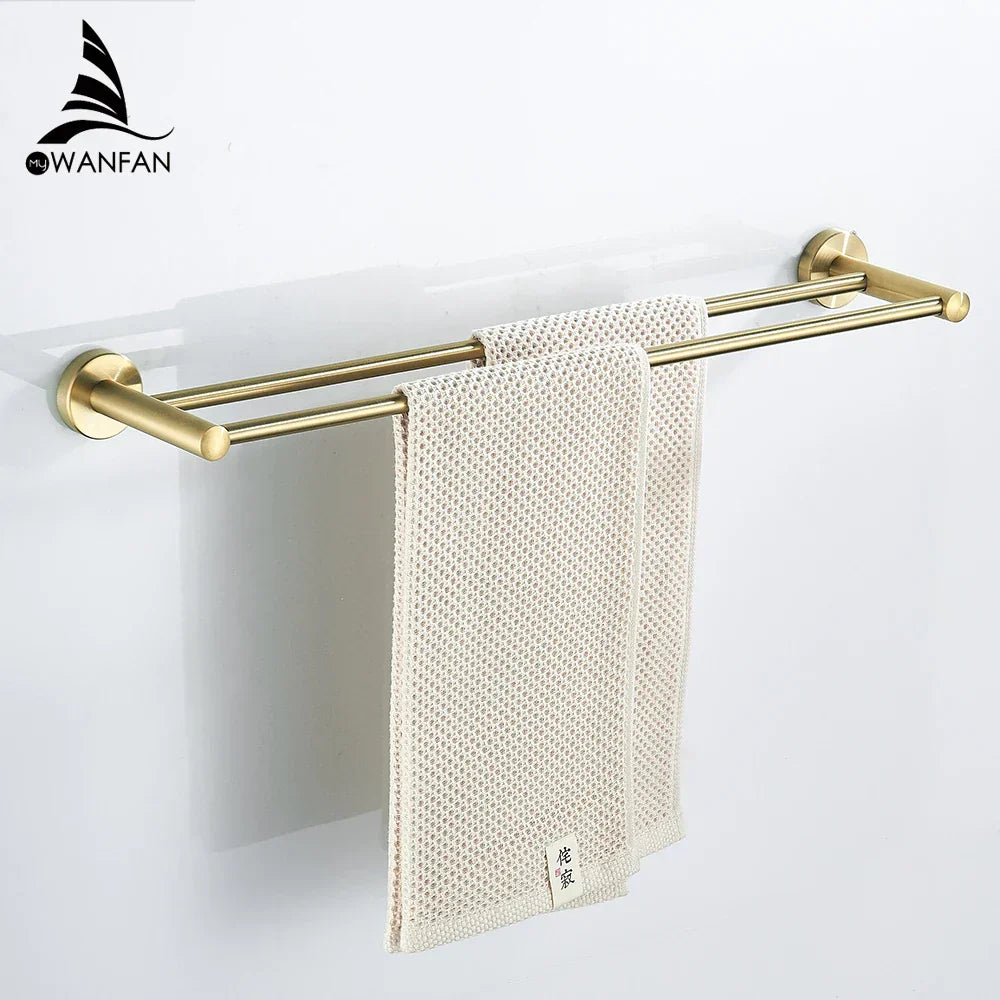 DecorBites™ طقم إكسسوارات حمام البجعة الذهبية: رف مناشف، حامل ورق تواليت، حامل مناديل رول