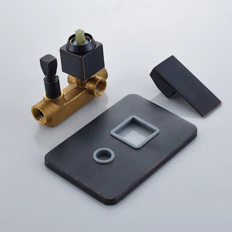 DecorBites™ Black Brass Shower Faucet with 2-Way Mixer, Handshower and Rainfall Head