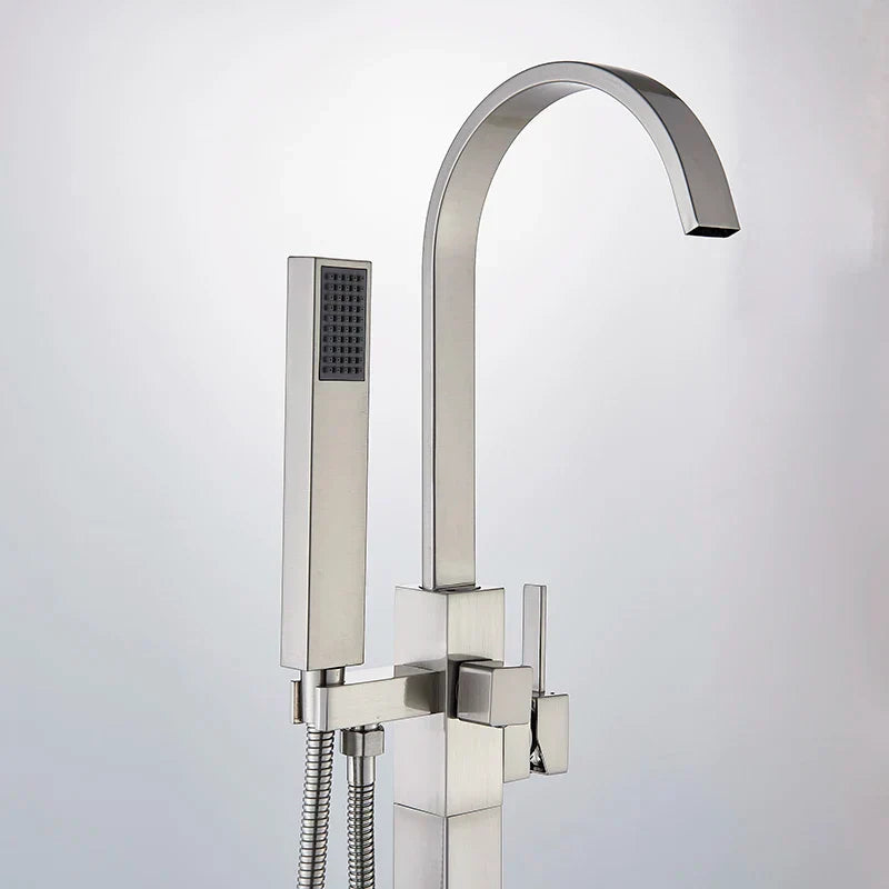 DecorBites™ Freestanding Tub Faucet with Handshower: Brushed Nickel Floor Mounted Mixer Tap