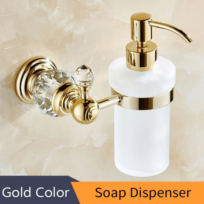 DecorBites™ Crystal Brass Gold Bathroom Accessories Set