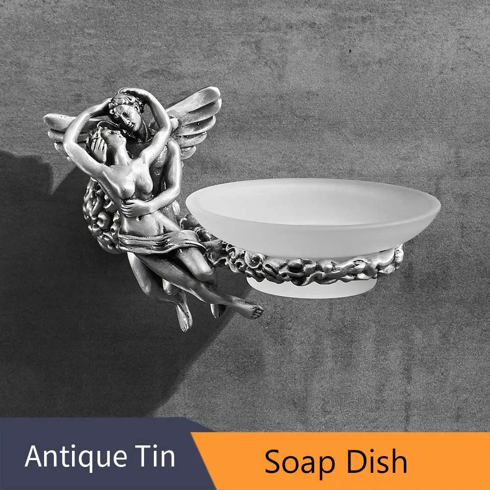 DecorBites™ Bathroom Hardware Set: Toilet Paper Holder, Towel Bar, Brush Holder - Mountable Romantic Design