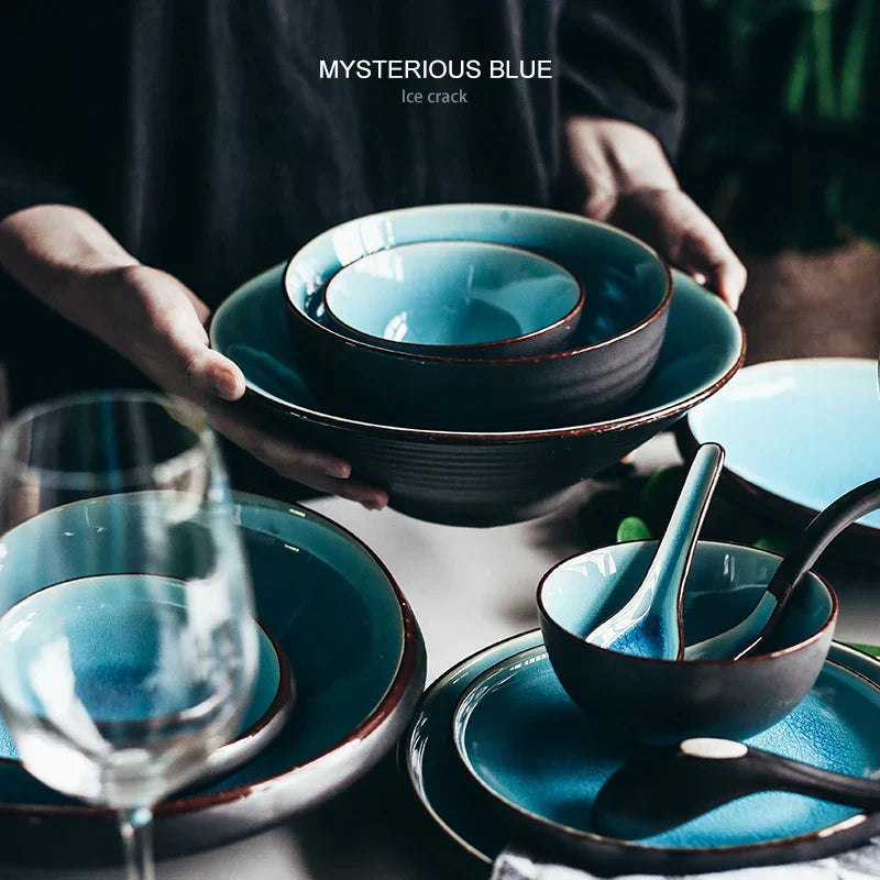 DecorBites™ Ice Cracking Glaze Ceramic Tableware Set - Blue Color
