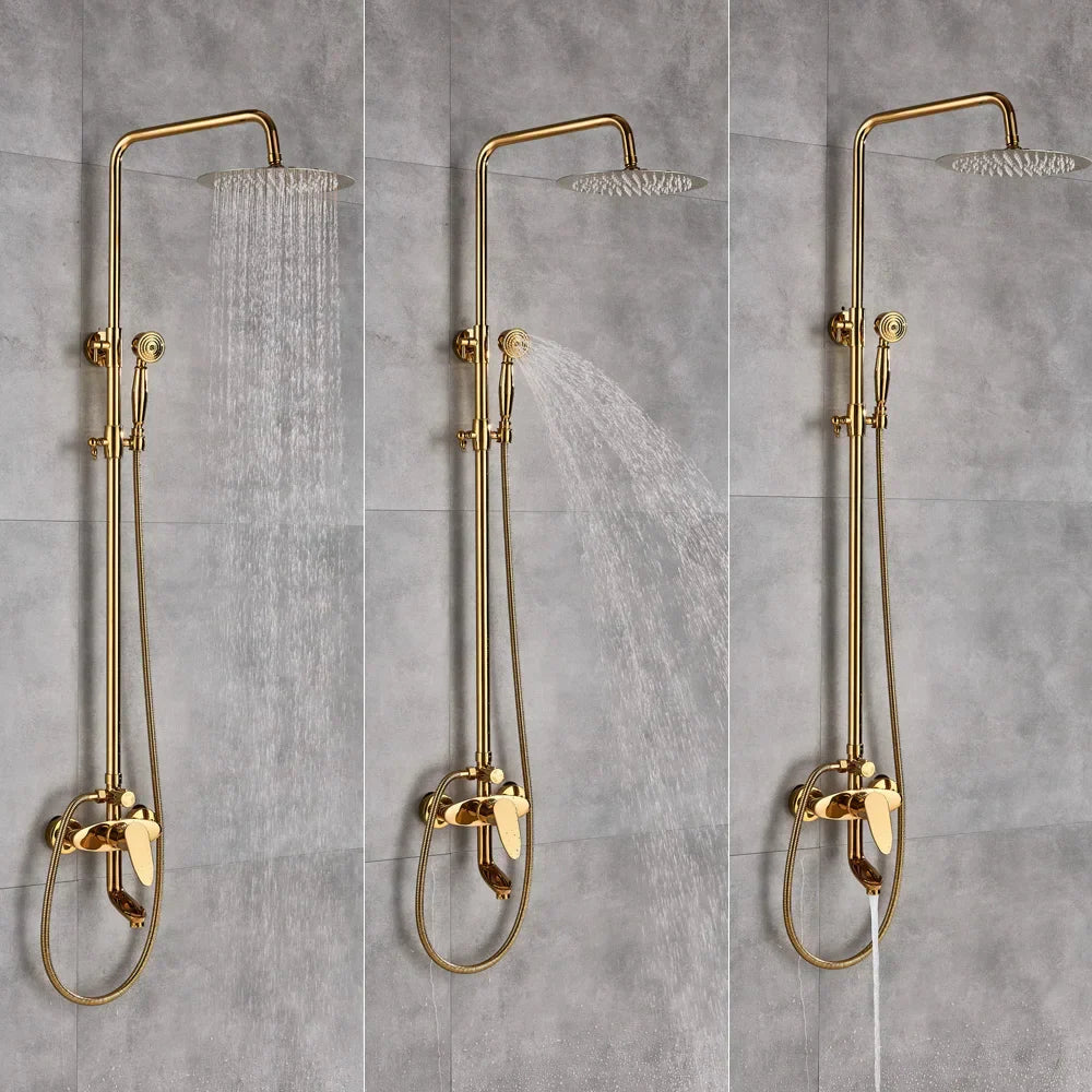 طقم صنبور دش حوض استحمام نحاسي بمقبض مزدوج من DecorBites™ مع رأس دش مطري 8 بوصة