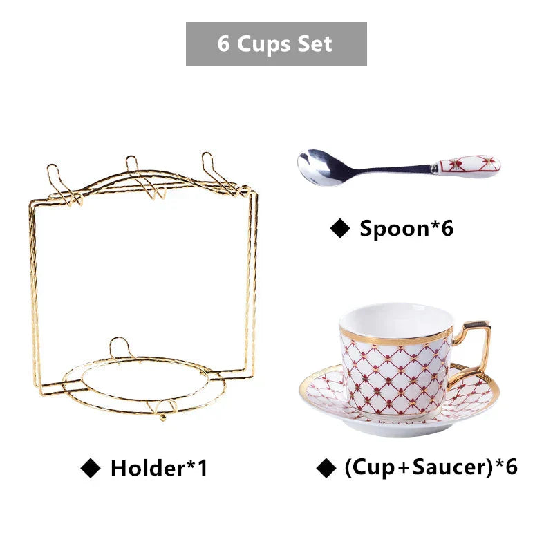 DecorBites™ 3-Piece Bone China Coffee Set 200ml Nordic Gold Porcelain Tea Cup