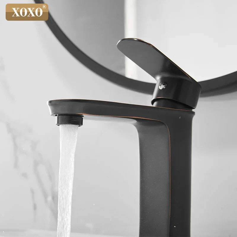 DecorBites™ Black Finish Brass Basin Faucet Hot Cold Water Mixer Tap Single Handle