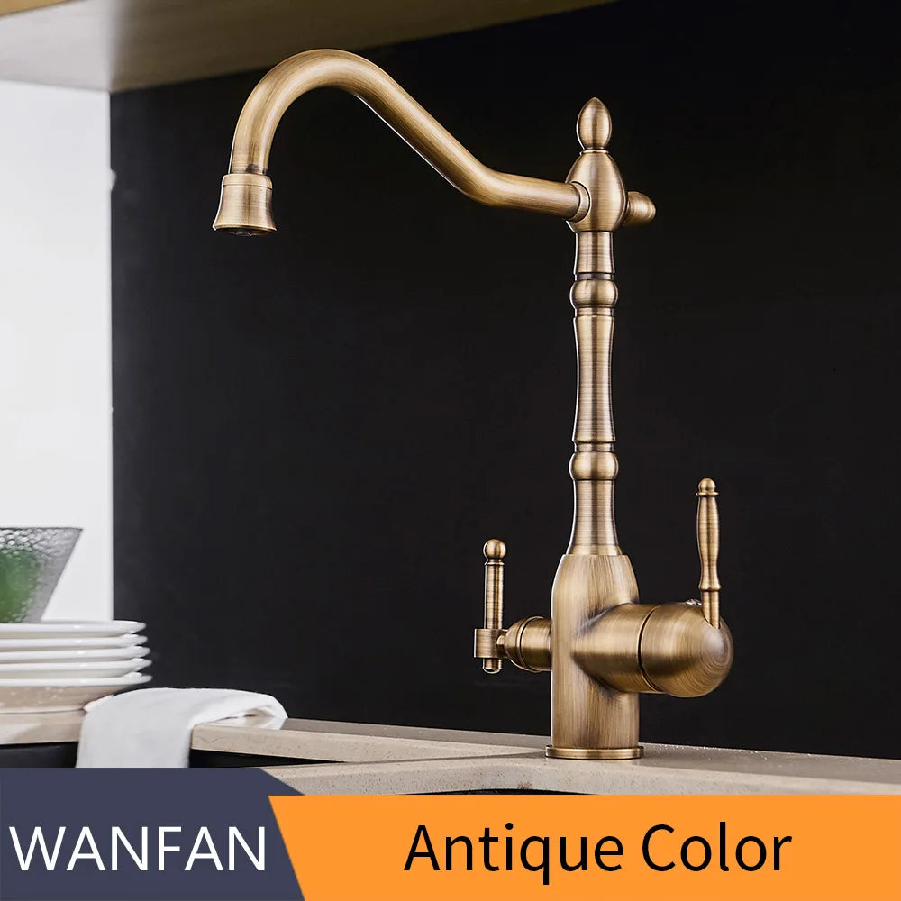 DecorBites™ صنبور مطبخ ذهبي مع دوران 360 درجة، خلاط ماء بارد/ساخن وتنقية مياه