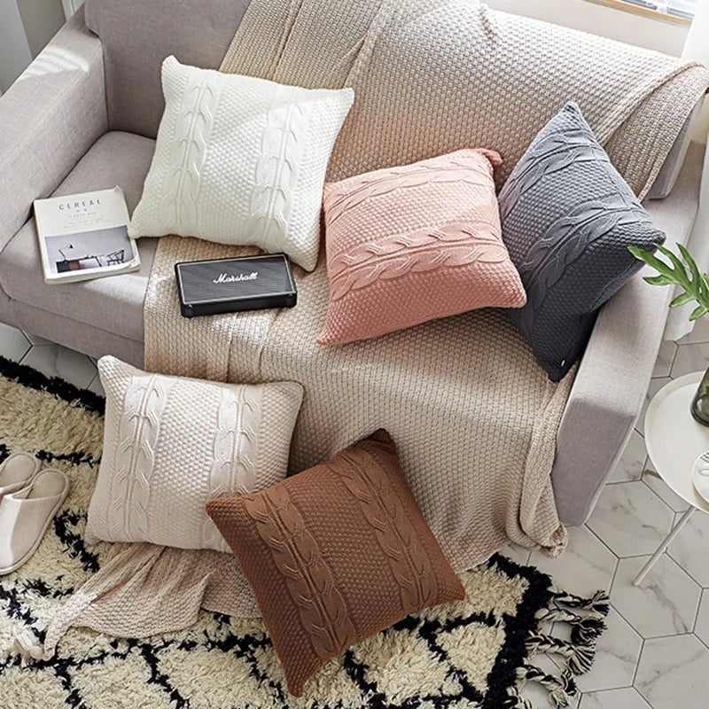 DecorBites™ Double Cable Knit Cushion Cover in 5 Soft Colors, 45cm x 45cm