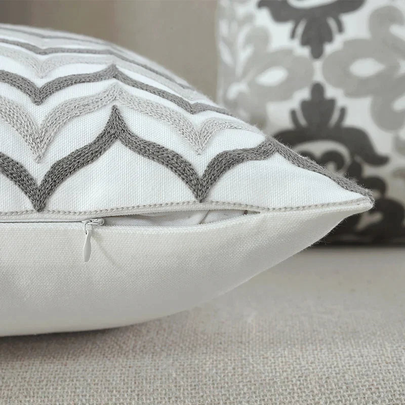 DecorBites™ Grey Pink Geometric Embroidered Cushion Cover, 45x45cm