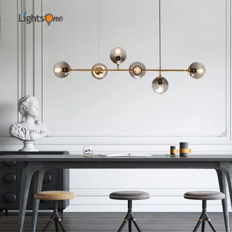 DecorBites™ Glass Ball Metal Rod Pendant Lights