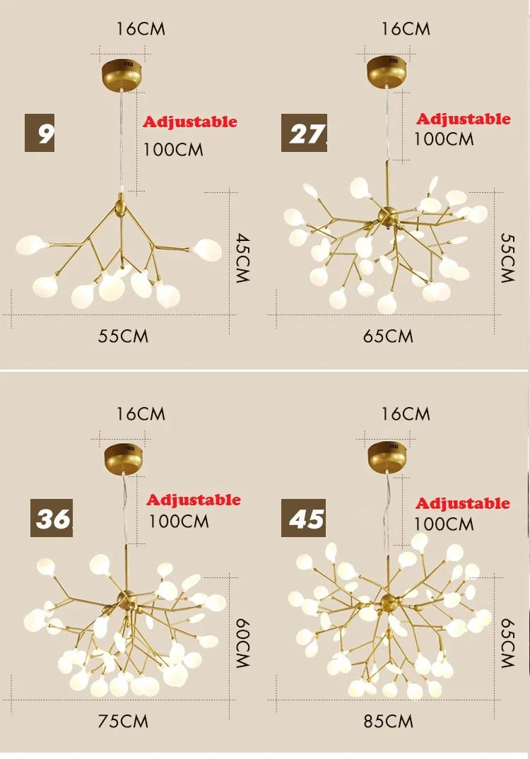 DecorBites™ ثريا الفروع LED: إضاءة صالون Heracleum Lustre للمطبخ والبار والمطعم