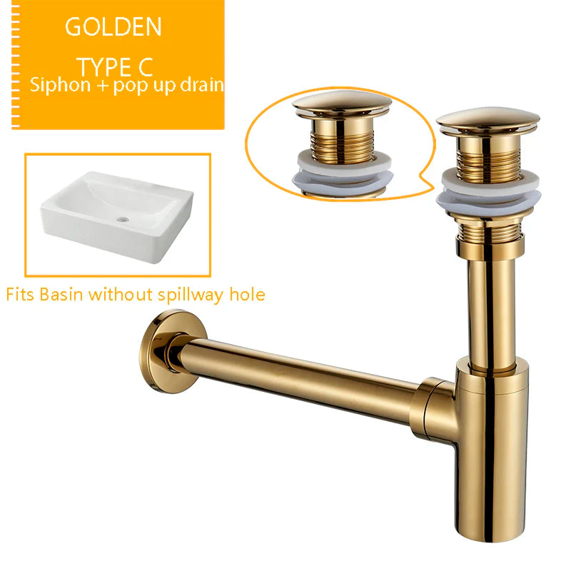 DecorBites™ Bathroom Basin Sink Tap Bottle Trap Drain Kit Waste Pop Drain Chrome/Black/Bronze