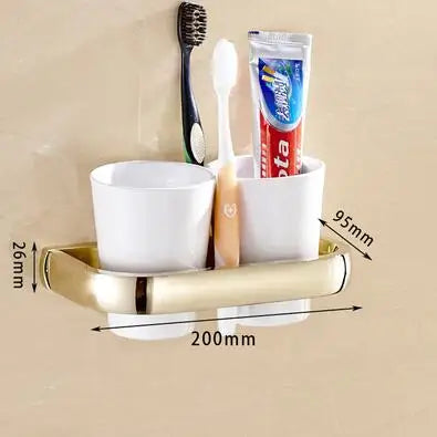 طقم إكسسوارات حمام ذهبي DecorBites™: رف مناشف، قضيب مناشف، حامل ورق، شماعة ملابس