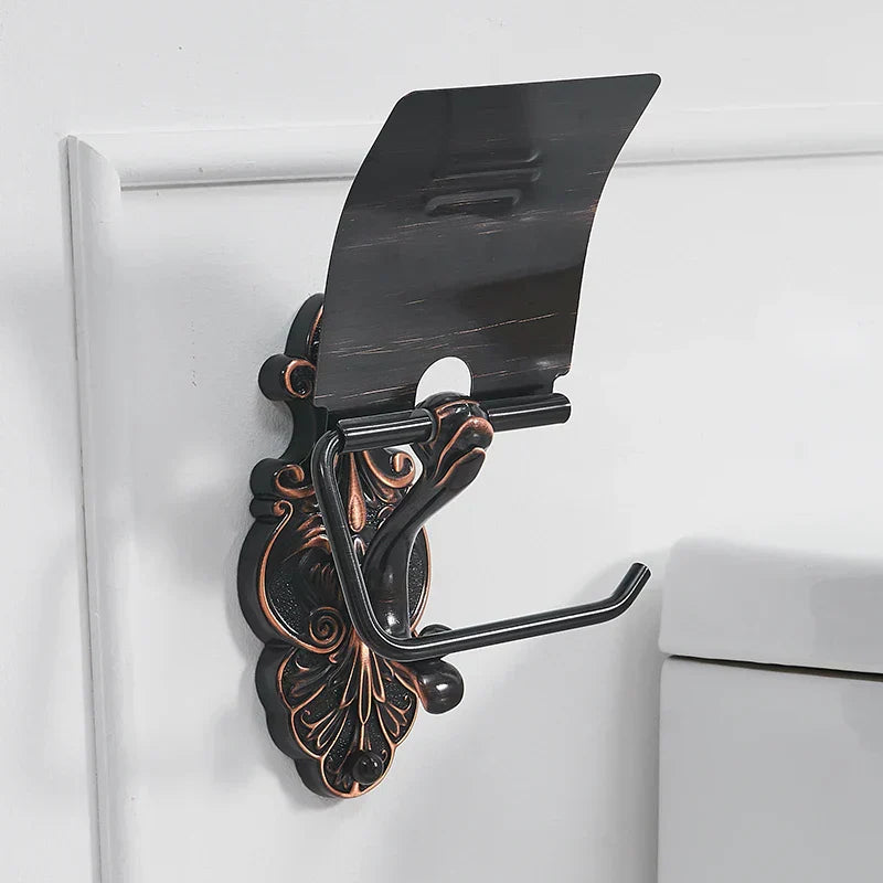 DecorBites™ Black Brass Toilet Paper Holder Wall Mounted Bathroom Accessories Holder Shelf