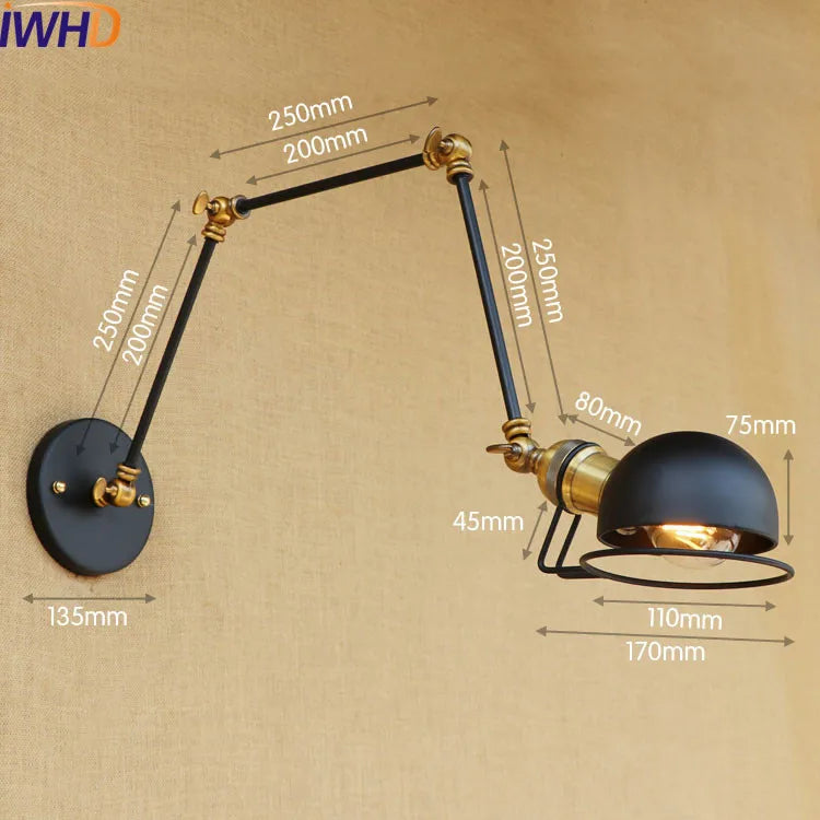 DecorBites™ Gold Swing Arm LED Wall Lamp Retro Loft Industrial Sconce