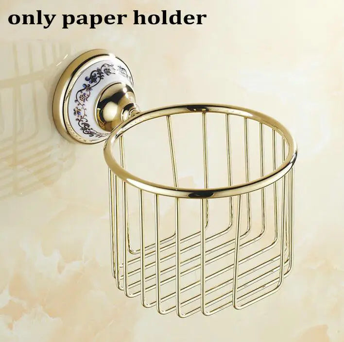 DecorBites™ Golden Polished Porcelain Bath Hardware Set for Bathroom Essentials