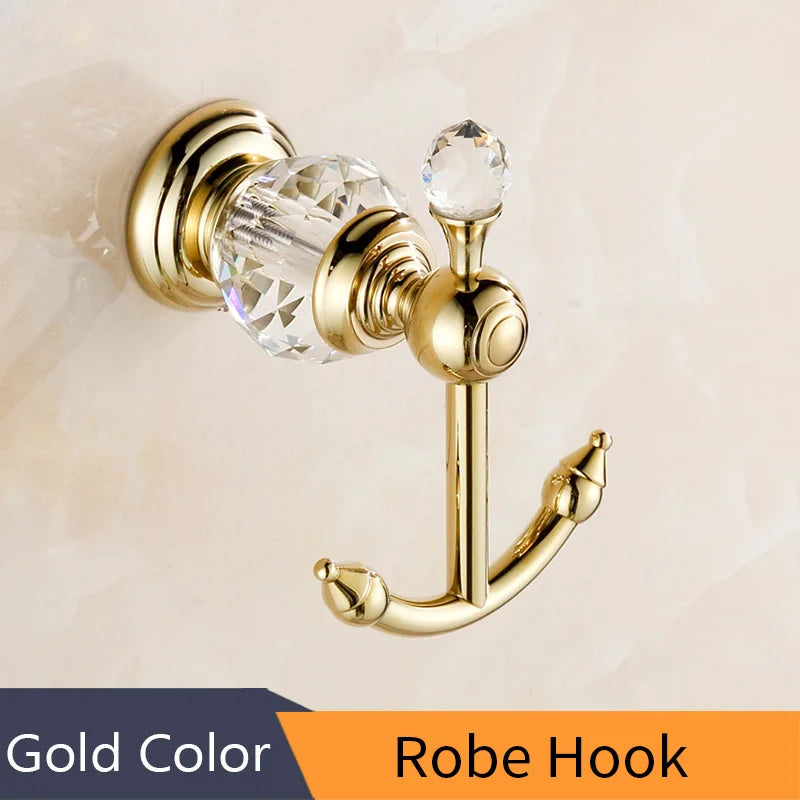 DecorBites™ Crystal Brass Gold Bathroom Accessories Set
